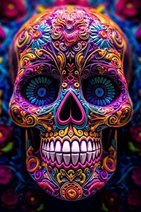 Sugar Skull Art Painting, Sugar Skull Art Drawing, Sugar Skull Wallpaper, Colorful Skull Art, Sugar Skull Artwork, Graffiti Wallpaper Iphone, Psychadelic Art, Colorful Skulls, Sugar Skull Art