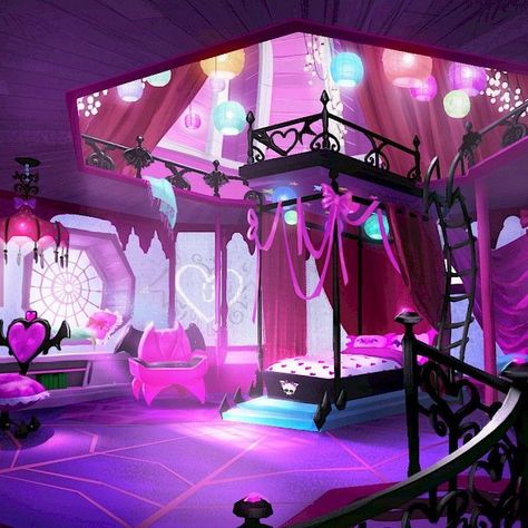 Monster High Scenes, Monster High Bedroom Aesthetic, Monster High School Background, Monster High Room Aesthetic, Sims 4 Monster High Furniture, Monster High Room Ideas, Monster High Screencaps, Monster High Shifting, Monster High Vampire Oc