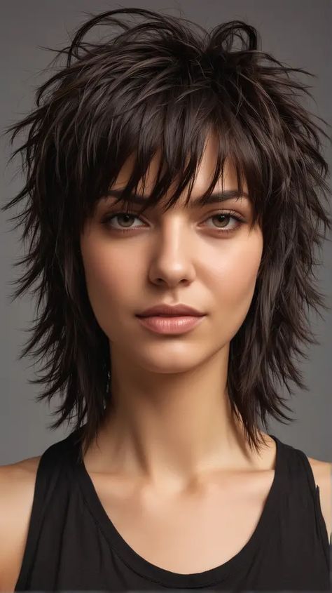 Shag Hairstyles For Round Faces, Layered Shag With Fringe Round Face, Messy Shag Hairstyles Medium, Feather Haircut Medium, Medium Shag Haircuts For Fine Hair, Shag Haircut For Thick Hair, Shag Bob With Bangs, Hairstyles For Every Hair Type, Short Rocker Hair