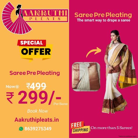 Saree pre-pleating and draping services Saree Pre Pleating And Folding, Saree Pre Pleating, Beauty Salon Posters, Pleated Saree, Saree Sale, Saree Draping, Beauty Parlor, Saree Blouse Designs, Saree Blouse