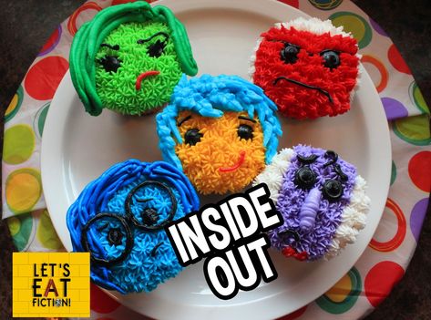 Let's Eat Fiction!: Disney-Pixar's INSIDE OUT Cupcakes Movie Cupcakes, Disney Inspired Food, Make Cupcakes, Disney Cupcakes, Disney Desserts, Movie Cakes, Cupcake Drawing, Unique Cupcakes, Vanilla Cupcake Recipe