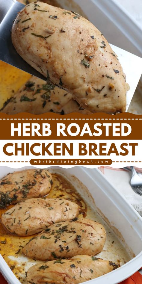 You're going to love this Herb Roasted Chicken Breast! It's a busy weeknight dinner in under 30 minutes. Not only is this baked chicken recipe a quick and easy meal for tonight, but it also comes out juicy and flavorful every time! Baked Herb Chicken Recipes, Roast Chicken Breast, Roasted Chicken Breast Recipes, Herb Roasted Chicken Breast, Chicken Breast Oven Recipes, Herb Chicken Recipes, Creamy Chicken Recipes, Biggest Chicken, Delicious Chicken Dinners