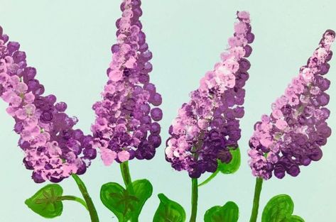 Make this beautiful cotton swab flower painting using cotton swab prints - a fun kids craft or beautiful DIY mother's day card Superhero Cuffs, Wands Diy, Airplane Craft, Rocket Craft, Lilac Plant, Sponge Paint, Button Bracelets, Easy Butterfly, Lilac Painting