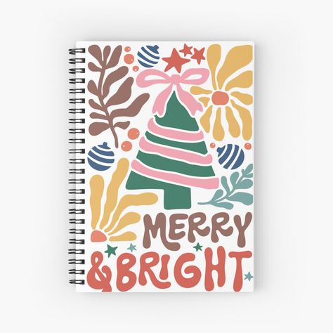 Get my art printed on awesome products. Support me at Redbubble #RBandME: https://www.redbubble.com/i/notebook/Merry-and-Bright-Christmas-Tree-with-Retro-Boho-Charm-by-ShannonLDesigns/165962161.WX3NH?asc=u Pink Garland, Merry And Bright Christmas, Bright Boho, Merry Bright Christmas, Bright Christmas, Boho Aesthetic, Green Christmas Tree, Boho Design, Delicate Flowers