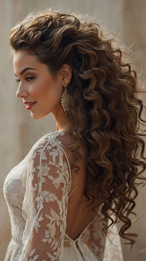 Looking for cute curly hairstyles that are quick and easy to style Check out our latest blog post featuring a variety of short long pretty and elegant curly hairstyles for school work or everyday wear Whether you're a bad girl or a sophisticated lady we have got the perfect curly hairstyle for you Discover trendy Indian-inspired curls and Y2K vibes for men and women alike Say goodbye to bad hair days and hello to fabulous curls Wedding Headpiece Curly Hair, Up Down Curly Hairstyles, Wedding Hairstyles For Naturally Curly Hair, Half Up Do For Curly Hair, Big Curly Wedding Hair, Formal Curly Hairstyles Natural Curls Prom, Wedding Hairstyles For Curly Hair Natural, Lehenga Hairstyles For Short Hair, Long Curly Bridal Hair