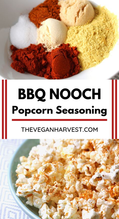 BBQ Nooch Popcorn Seasoning - The Vegan Harvest Nutritional Yeast Popcorn, Popcorn Seasoning Recipes, Vegan Popcorn, Popcorn Recipes Easy, Nutritional Yeast Recipes, Yeast Recipes, Vegan Snack Recipes, Popcorn Seasoning, Popcorn Recipes