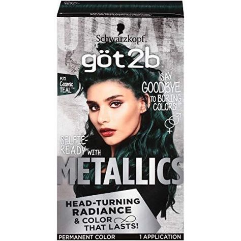 Got2b Metallic Permanent Hair Color, M75 Cosmic Teal Got2b Metallics, Metallic Hair Dye, Teal Hair Dye, Metallic Hair Color, Schwarzkopf Got2b, Teal Hair, Natural Hair Wigs, Permanent Hair Dye, Hair Shades