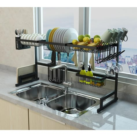 Over Kitchen Sink, Black Stainless Steel Kitchen, Kitchen Space Savers, Sink Dish Rack, Dish Drying Rack, Over Sink, Countertop Organizer, Dish Drainers, Over The Sink