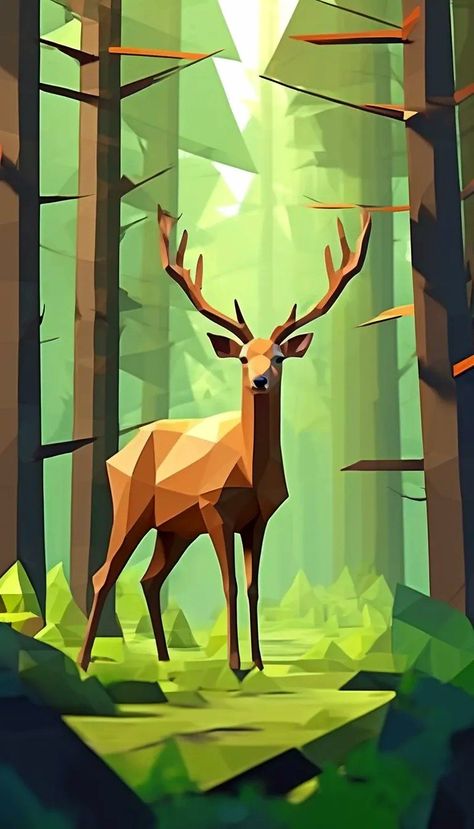 Deer in the forest, low-poly art style Polygon Art Animal, Low Poly Forest, Low Poly Animals, Bunny Game, Deer Vector, 2024 Inspiration, Poly Art, Polygon Art, Art 2024