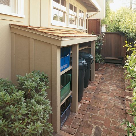 How to build an easy recycling center - Sunset                                                                                                                                                                                 More Recycling Bin Storage, Bin Shed, Recycling Storage, Garbage Recycling, Recycling Station, Recycled House, Recycling Center, Recycling Containers, Backyard Shed