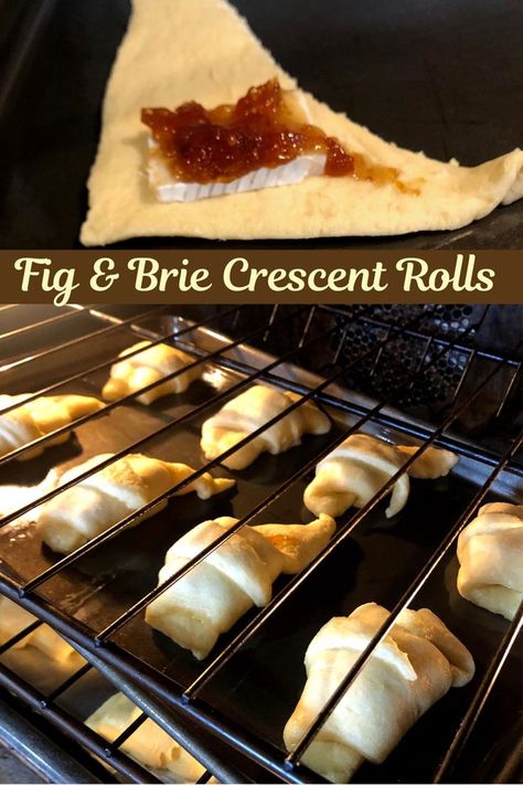 Fig and Brie Crescent Roll Recipe Brie And Croissant Appetizer, Brie And Jam Appetizer Crescent Rolls, Baked Brie Crescent Roll Fig Jam, Figs And Cheese, Brie And Crescent Rolls, Apple Brie Crescent Rolls, Brie Cheese Crescent Rolls, Brie Croissant Appetizer, Christmas Appetizers Crescent Rolls