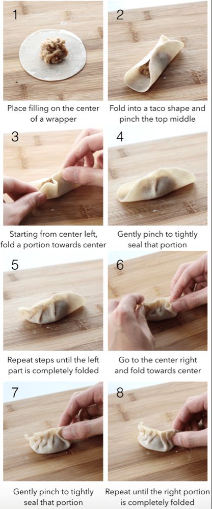 Pork Dumplings with Spicy Peanut Sauce Recipe - Couple Eats Food Fold Dumplings, Dumplings Recipe Chinese, Dim Sum Dumplings, Make Dumplings, Chicken Spring Rolls, How To Make Dumplings, Peanut Sauce Recipe, Pork Dumpling, Spicy Peanut Sauce