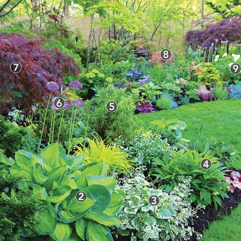 Shade Perennial Garden, Shade Landscaping, Shade Garden Design, Flower Garden Plans, Space Garden, Shade Garden Plants, Gardening Landscaping, Gardening Design, Landscaping Garden