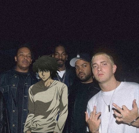 Rappers X Anime, Celebrities With Anime Characters, Rapper And Anime, Gangsta Anime, L Lawliet, Rap Aesthetic, Cool Anime Pictures, Really Funny Pictures, Funny Anime Pics