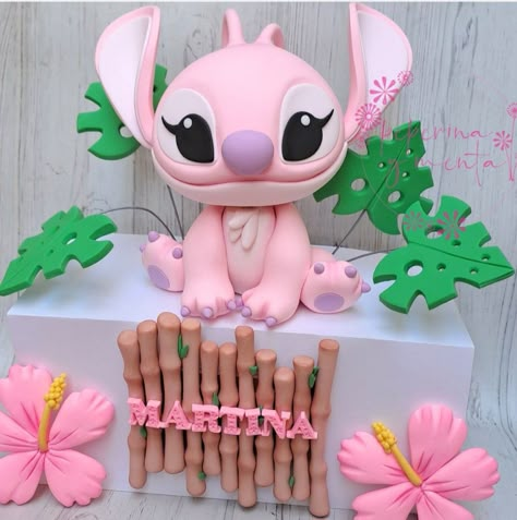 Angel Stitch Cake, Pink Stitch Cake, Angel And Stitch Cake, Fondant Stitch, Stitch Angel Cake, Stitch And Angel Cake, Turtle Birthday Cake, Lilo And Stitch Cake, Stitch Cake