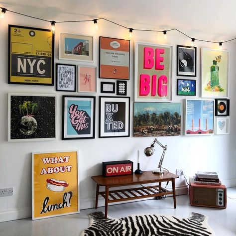 This is surely ‘Friday Night Worthy’! Lucinda amazing gallery wall - we are thrilled to see our ‘Buxted’ place name print up there in such… Screen Printing Art, Unique Poster, Game Room Design, Home Office Space, Study Style, Home Office Design, Apartment Living, Home Wall Art, New Room