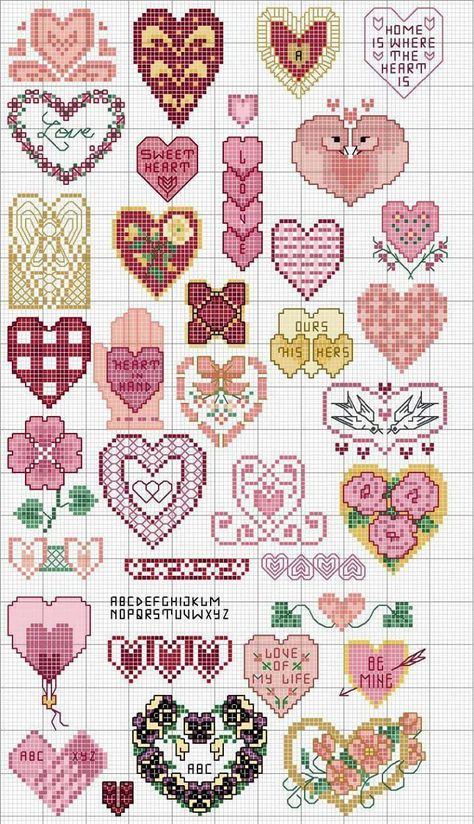 Hearts And Flowers, Cross Stitch Love, Cross Stitch Heart, Mini Cross Stitch, Crochet Cross, Free Cross Stitch, A Cross, Cross Stitch Charts, Counted Cross Stitch Patterns