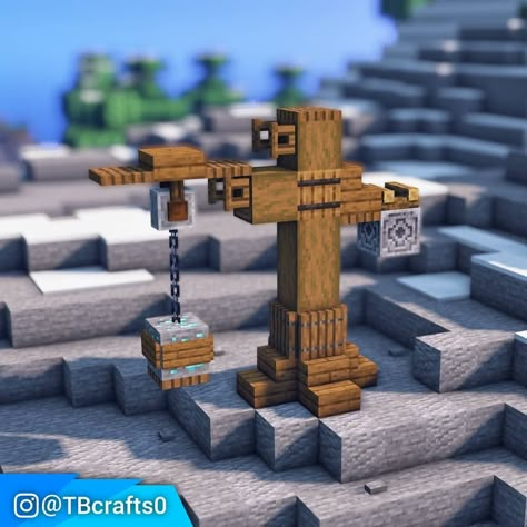 Mining Area Minecraft Ideas, Minecraft Crane Design, Minecraft Crane, Minecraft Mine Crane, Minecraft Western Builds, Mine Shaft Entrance Minecraft, Mining In Minecraft, Minecraft Forge, Minecraft Building Guide