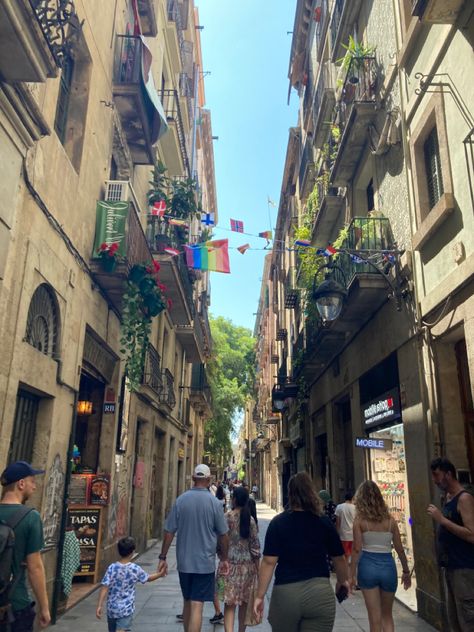 barcelona streets, hot, summer, fun, walking, small street, ruelle, été, lgbtq, europe, flags, spain Study Abroad Spain, Barcelona Streets, Dream Life Manifestation, Semester At Sea, Spanish Love Deception, Travel English, Livin The Dream, Barcelona City, Barcelona Travel