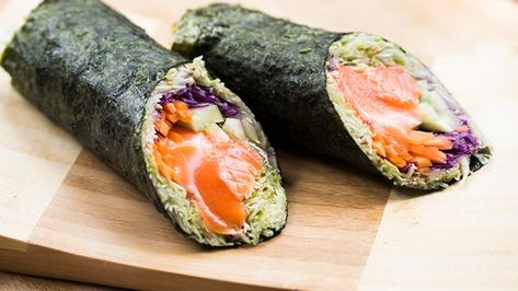 Nori spring roll - Recipes - Eat Well (formerly Bite) Nori Recipes, Spring Roll Recipes, Nori Recipe, Eating Well Recipes, Rice Paper Rolls, Spring Roll Recipe, Broccoli Sprouts, Potato Rice, Roll Recipes