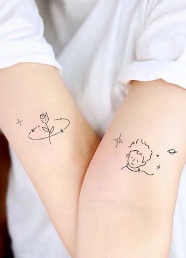 Cute Halloween Tattoos, Little Prince Tattoo, Kpop Tattoos, Common Tattoos, Prince Tattoos, Cute Couple Tattoos, Small Couple Tattoos, Couple Tattoos Unique, Small Butterfly Tattoo