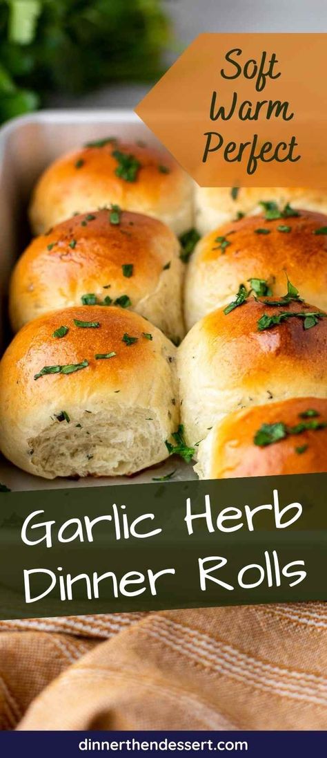 Garlic Herb Dinner Rolls are perfectly soft, buttery classic rolls with garlic powder, rosemary, oregano, and thyme for amazing flavor. Herb Dinner Rolls, Garlic Rolls, Fluffy Dinner Rolls, Rosemary Herb, Rosemary Garlic, Homemade Dinner Rolls, Breads & Buns, Dinner Rolls Recipe, Potato Bread