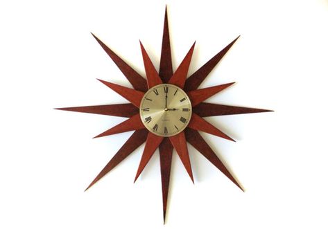 Mid Century Starburst, Wall Clock Decor Ideas, Retro Clocks, Mid Century Modern Clocks, Clock Decor Ideas, Starburst Clock, Sunburst Clock, Absolute Black Granite, Clock Handmade