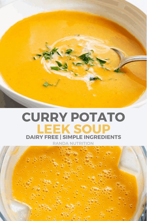 Red Curry Potato Leek Soup 1 Curried Soup Recipes, Curried Potato Soup, Creamy Coconut Curry Soup, Dairy Free Curry, Thai Curry Recipes Vegetarian, Sweet Potato Coconut Curry Soup, Potato Soup Vegetarian, Potato Leek Soup No Dairy, Tofu Coconut Curry Soup