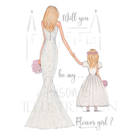 #Handsketched #handmade #Willyoubemy #thankyou #flowergirlcard #chic #elegant #weddingstationary #little girl #blondebride #fashionsketch Bridesmaid Ask, Two Blondes, Blonde Bride, Flower Girl Card, Amazing Finds, Asking Bridesmaids, Girls Ask, Fall Wall Decor, Hand Sketch