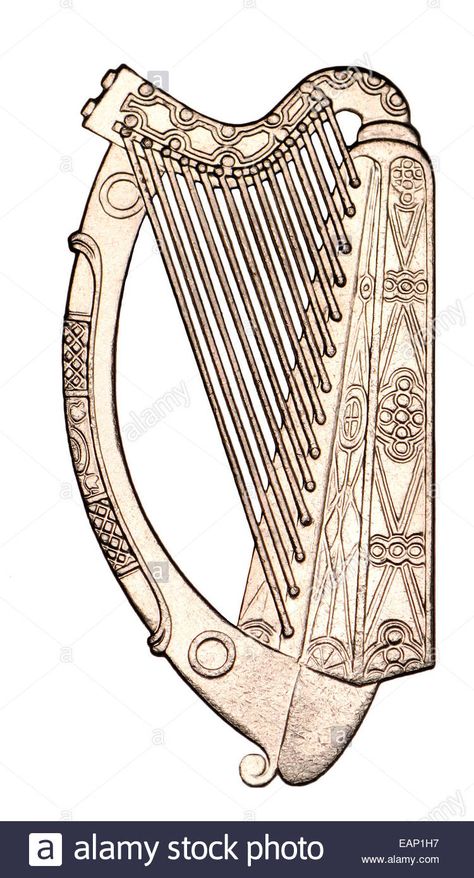 Download this stock image: Irish Harp from an Irish 1 Punt coin of 1990 - EAP1H7 from Alamy's library of millions of high resolution stock photos, illustrations and vectors. Irish Harp Drawing, Irish Harp Tattoo, Harp Illustration, Harp Tattoo, Mini Toile, Celtic Harp, Irish Country, Irish Harp, Irish Tattoos