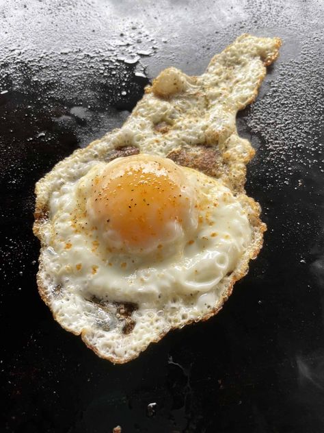 Fried Egg on the Blackstone Griddle - From Michigan To The Table Eggs On Griddle, How To Cook Eggs On A Blackstone, Eggs On The Blackstone, Eggs On Blackstone Griddle, Blackstone Eggs, Griddle Eggs, Burger Tower, Cooking On A Blackstone Griddle, Fried Egg Recipe