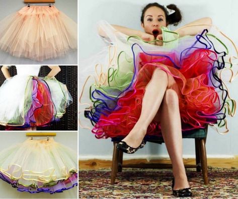 DIY Colorful Layerred ruffle skirt Tutorial No Sew Tutu, Diy Tulle, Tulle Petticoat, Diy Rainbow, Elsa Dress, Diy Vetement, Creation Couture, Vintage Inspired Dresses, Diy Couture