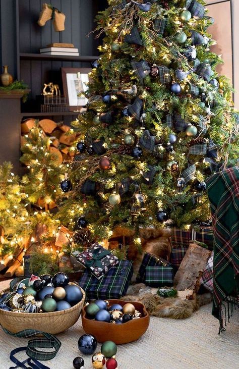 Blue Plaid Christmas, Exterior Christmas Decorations, Plaid Christmas Trees, Blue Christmas Decor, Plaid Christmas Decor, Blue Christmas Tree, Tartan Christmas, Plaid Christmas Tree, Gold Christmas Decorations