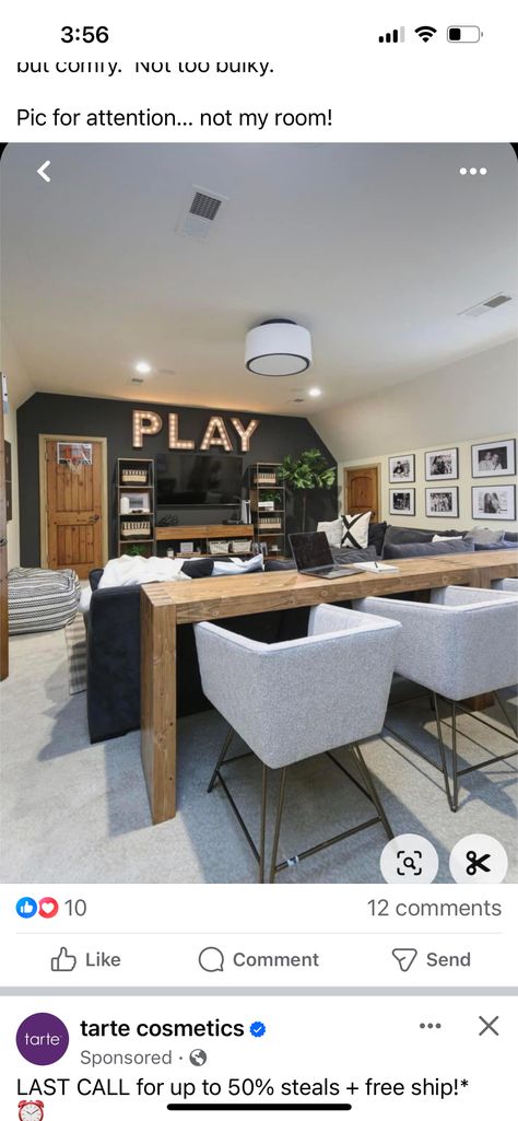 Teenager Boy Game Room, Big Bonus Room Ideas, Video Game Area In Basement, Kids Loft Game Room, Open Flex Room Ideas, Entertainment Space Ideas, Playroom For Teens Game Rooms, Home Theater And Game Room, Modern Farmhouse Game Room Ideas