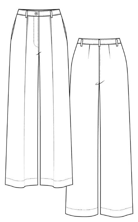 Protea Pants PDF Pattern - All Sizes 0-30 | Paradise Patterns - A0 Print Service Pants Flat Drawing, Free Pants Pattern Women, Pleated Top Pattern, Pants Technical Drawing, Pant Drawing, High Waist Pants Pattern, Technical Drawing Fashion, Wide Leg Pants Sewing Pattern, Sewing Pattern Pants