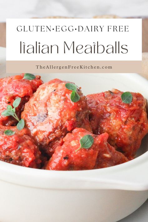 Gluten Free Italian Meatballs are made from a blend of ground pork and beef. They are seasoned with a mix of Italian herbs and dairy free parmesan-style cheese. Our Italian meatballs are Top 9 allergen friendly as well as gluten, egg and dairy free. Gluten Free Beef Meatballs, Ground Beef And Pork Blend Recipes, Gluten Free Italian Meatballs, Ground Pork And Beef, Gluten Free Meatballs, Italian Meatballs Recipe, Gluten Free Italian, Italian Herbs, Gluten Free Buns