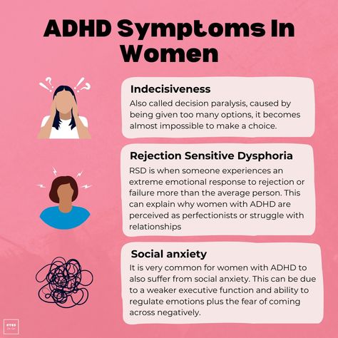 What is ADHD and how does it present in women?! 🤷🏼‍♀️ We know that like many things for women, many conditions or issues are often under-researched and under-represented and it's the same with ADHD in women! Swipe along to learn more about ADHD and how it feels and looks like for women. This post was brilliantly made by #YesSheCan Placement Student, Natasha Carter 👏🏼 - #adhd #adhdawareness #adhdinwomen #neurodiversity #womenempowerment #womensupportingwomen #YesSheCan #yesshecanandshewil... Inattentive Add Women, Add Symptoms In Women, Add In Women, Inattentive Add, Add Women, Things For Women, Internal Health, Behavioral Health, Mental Health Support