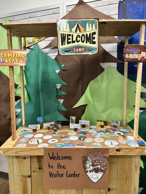 National Parks Themed Classroom, National Park Classroom, Ra Programs, Classroom Vibes, Preschool Door, Pokémon Party, Sunday School Decorations, Camping Classroom, Camping Theme Classroom