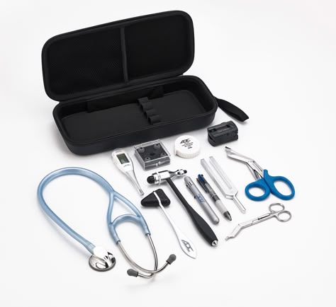 Our Medical Every-Day Instrument Carry Case, otherwise known as the MEDIC, has a tough exterior and divider panel that protects your stethoscope while securing an assortment of everyday tools and accessories! Medical Items, Doctor Tools, Medical Tools, Medical Accessories, Doctor Accessories Medical, Nursing Tools Kit, Doctor Equipment Tools, Doctors Tools Medical, Nurse Work Bag