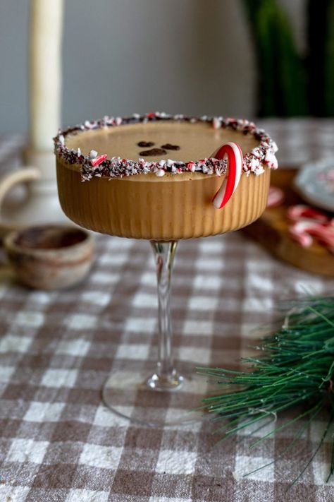 Peppermint Mocha Espresso Martinis Peppermint Espresso Martini, Peppermint Cocktail, Peppermint Mocha Creamer, Mocha Creamer, Bartender Recipes, Crushed Candy Cane, Peppermint Martini, Espresso Martinis, Xmas Treats