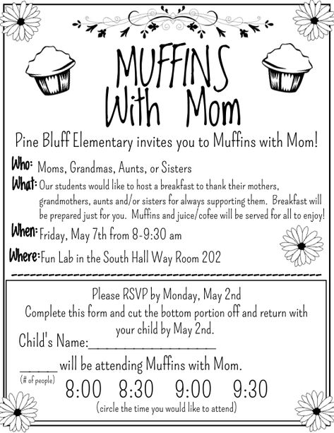 Mother’s Day School Event Ideas, Muffins With Mom Invitation, Muffins With Mom, Muffins For Mom, Bridal Show Booths, Tiger Sharks, Mothers Days, Church Marketing, School Pto