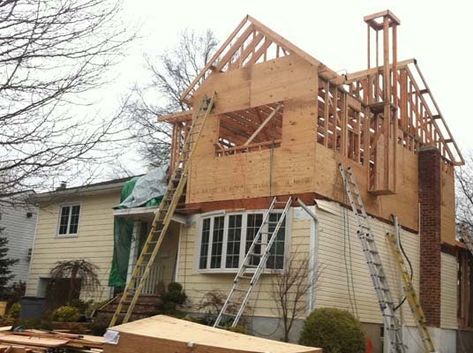 2nd Floor Addition with Rear Extension & Basement - Syosset, NY Addition With Basement, Second Floor Addition Before And After, Deck Extension Ideas, Addition Above Garage, 2nd Floor Addition, Second Floor Addition, Second Floor Deck, Split Level Home, Bathroom And Walk In Closet