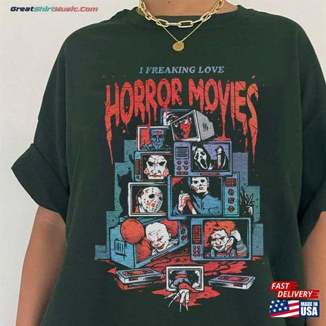 I Freaking Love Horror Movies Tee Halloween Movie Funny T-Shirt Scary Shirt Classic Check more at https://greatshirtmusic.com/product/i-freaking-love-horror-movies-tee-halloween-movie-funny-t-shirt-scary-shirt-classic/ Horror Movie Tshirts, Horror T Shirt, Movie Funny, Horror Movie T Shirts, Halloween Movie, Horror Themes, Movie Shirts, Halloween Movies, Movie T Shirts