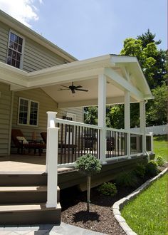 Custom TimberTech Deck/Porch, West Chester PA | 430 Sq Ft | Keystone Custom Decks Patio Plan, Covered Patio Ideas, Building A Porch, Patio Deck Designs, Deck Porch, West Chester Pa, Deck Designs Backyard, Summer Patio, Custom Decks