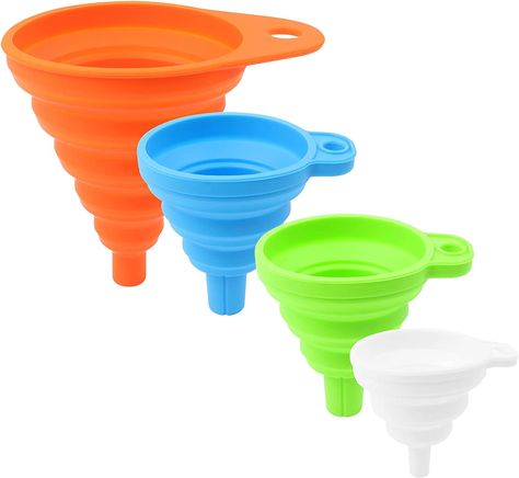 Silicone Collapsible Funnel Set of 4, Small and Large, Kitchen Gadgets Foldable Funnel for Water Bottle Liquid Transfer Food Grade Large Kitchen, Canning Recipes, Kitchen Utensils Gadgets, Space Savers, Kitchen Tools And Gadgets, Food Grade Silicone, Kitchen Bar, Kitchen Utensils, Funnel