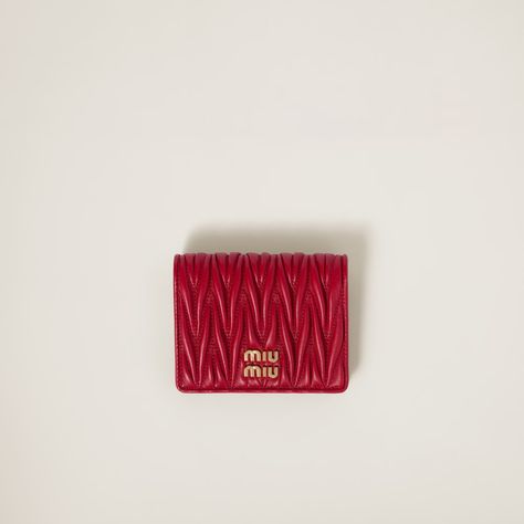 Red Small matelassé nappa leather wallet | MIU MIU Miu Miu Logo, Prada 2005, Metal Lettering, Small Leather Wallet, Leather Envelope, Line Branding, Leather Passport Holder, Red Wallet, Envelope Wallet