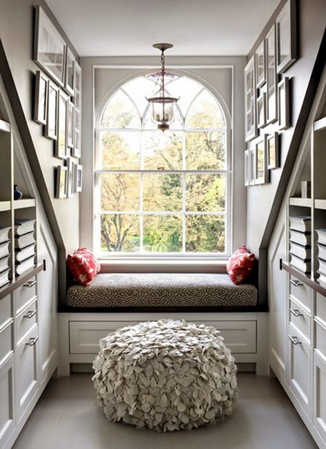 decorating ideas for a dormer Dormer Bedroom, Bedroom Window Seat, Dormer Window, Built In Window Seat, Bay Window Seat, Window Seat Storage, Window Nook, Bedroom Nook, Transitional Bedroom