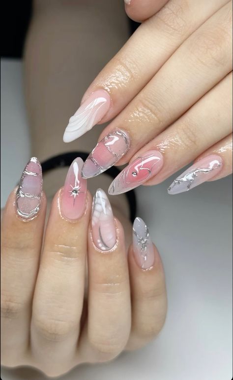 #BEAUTY ,#REALATIONSHIPS #Fashion #Outfits #Winter Outfits #Animals Chinese Nails Pink, Nail Ideas Douyin, Long Korean Nails, Fancy Almond Nails Designs, Nails Korean Aesthetic, Korean Pink Nails, Sakura Nails Design, Txt Inspired Nails, Pink Korean Nails