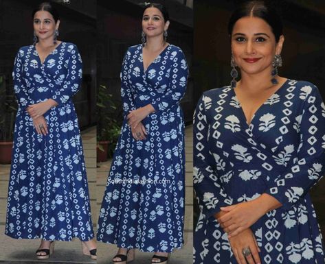 Vidya Balan Outfits, Fusion Outfits, Shakuntala Devi, Her Movie, Angrakha Style, Vidya Balan, Organza Dress, Winter Dress, South India