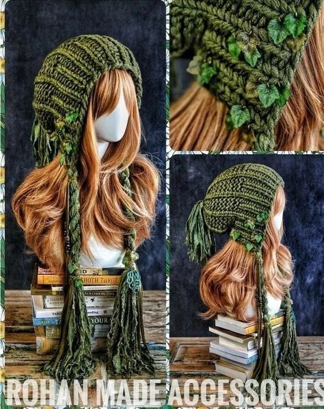 Cute Knit Hat, Renfaire Crochet, Crochet Blanket For Beginners, Beginner Blanket, Hat Crochet Patterns, Crochet A Hat, Knit Cottagecore, Crochet Hat Ideas, Crocheted Clothing